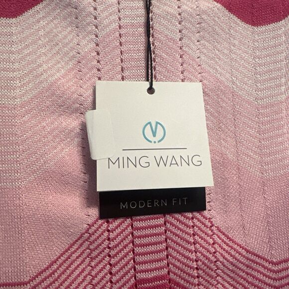 NWT Ming Wang Chevron Stripe Lightweight Knit Sweater Top Size XS Pink Preppy - Picture 5 of 9